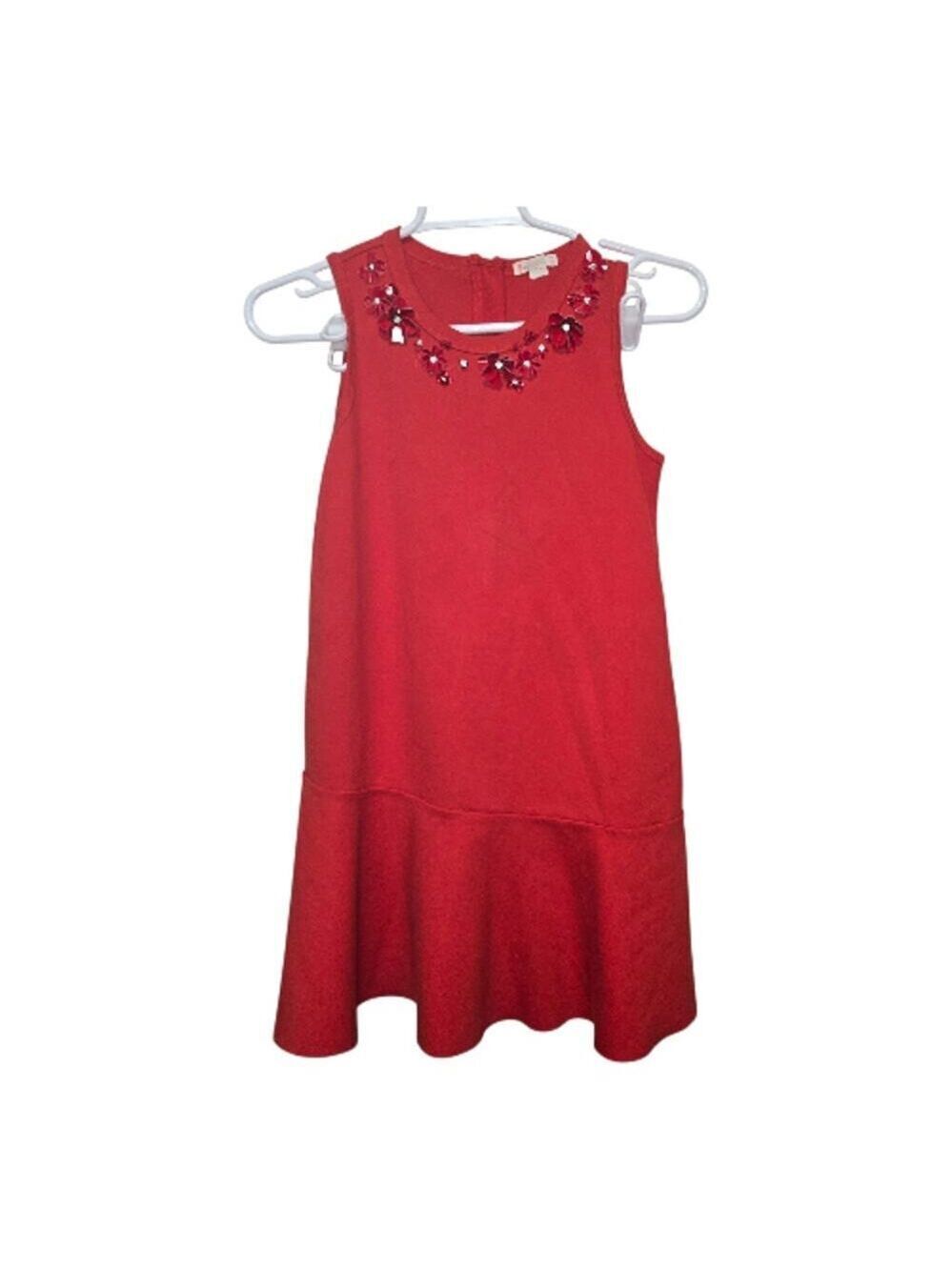 J Crew Crewcuts Girls 10 Red Floral Applique Flounce Holiday Party Dress